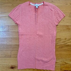 Peach Cable Knit Short Sleeve Sweater